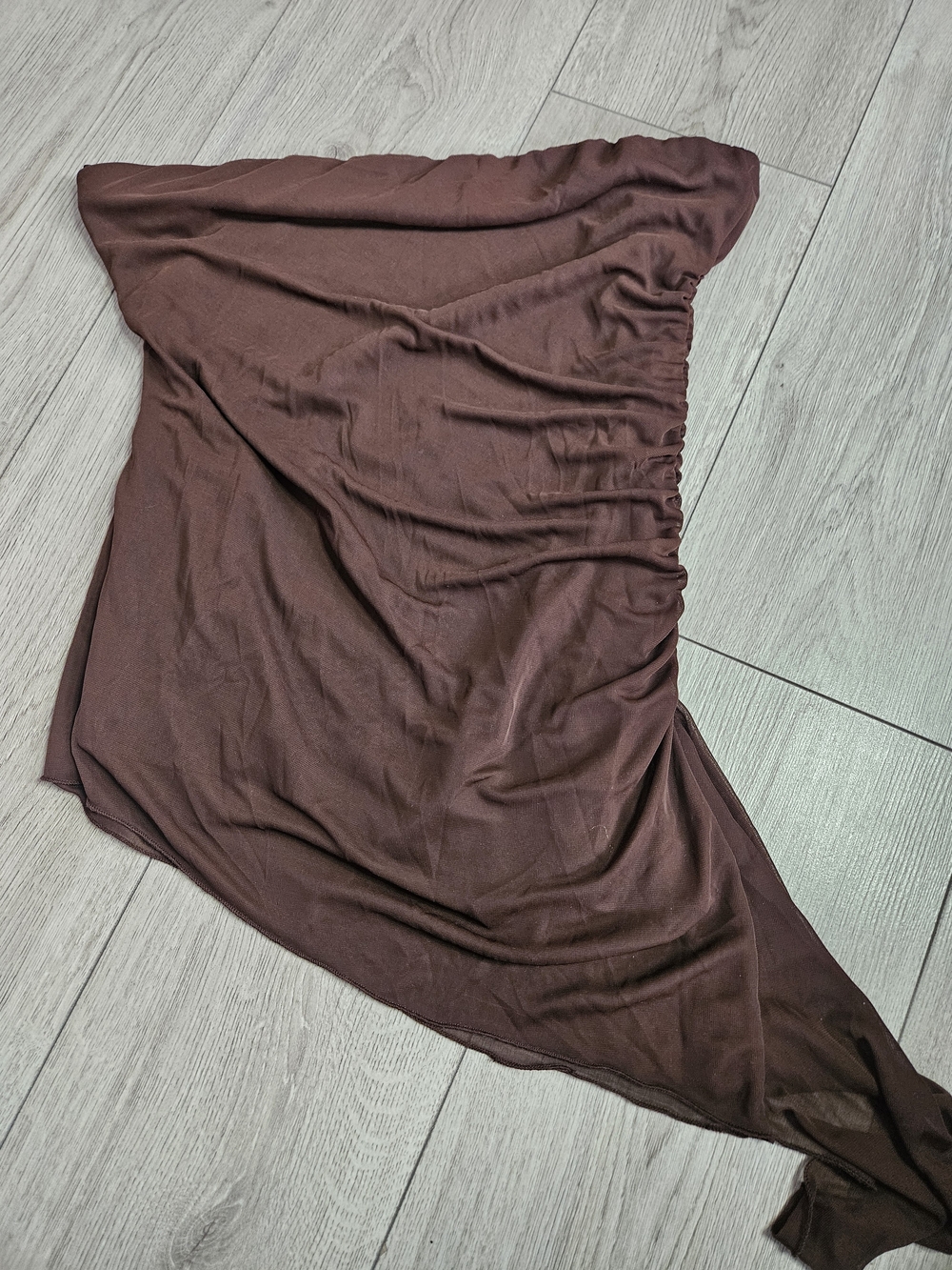 LE CHATEAU Brown Ruched Asymmetrical Hem Tube Top XL🔥